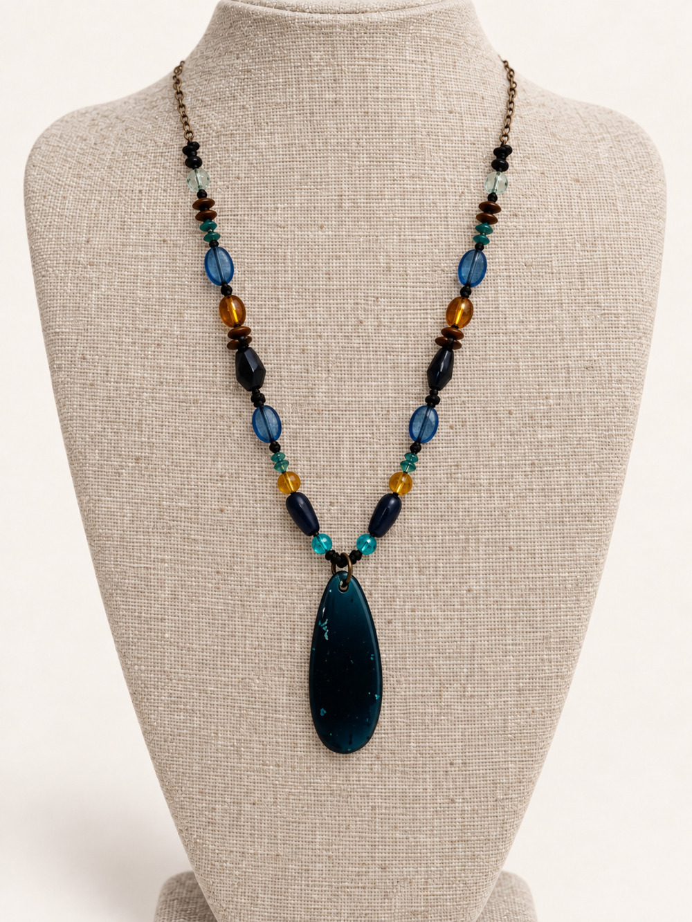 βοΈ Artisanal Glass Bead Necklace | Blue & Brown Elegance π